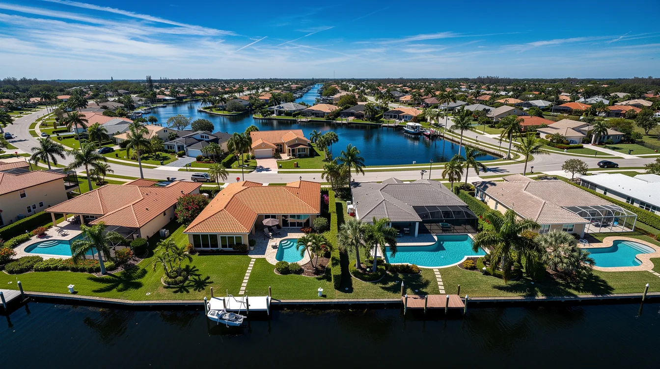 Aerial view of South Florida residential neighborhood rooftops in Broward County