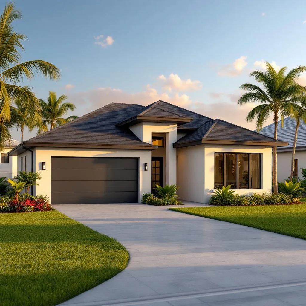 Stunning home exterior with a newly installed roof in a Florida neighborhood