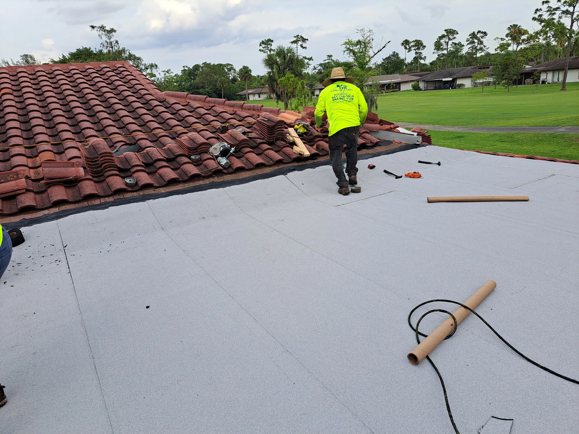 Residential flat roof peel-and-stick membrane by DR Construction & Roofing in South Florida
