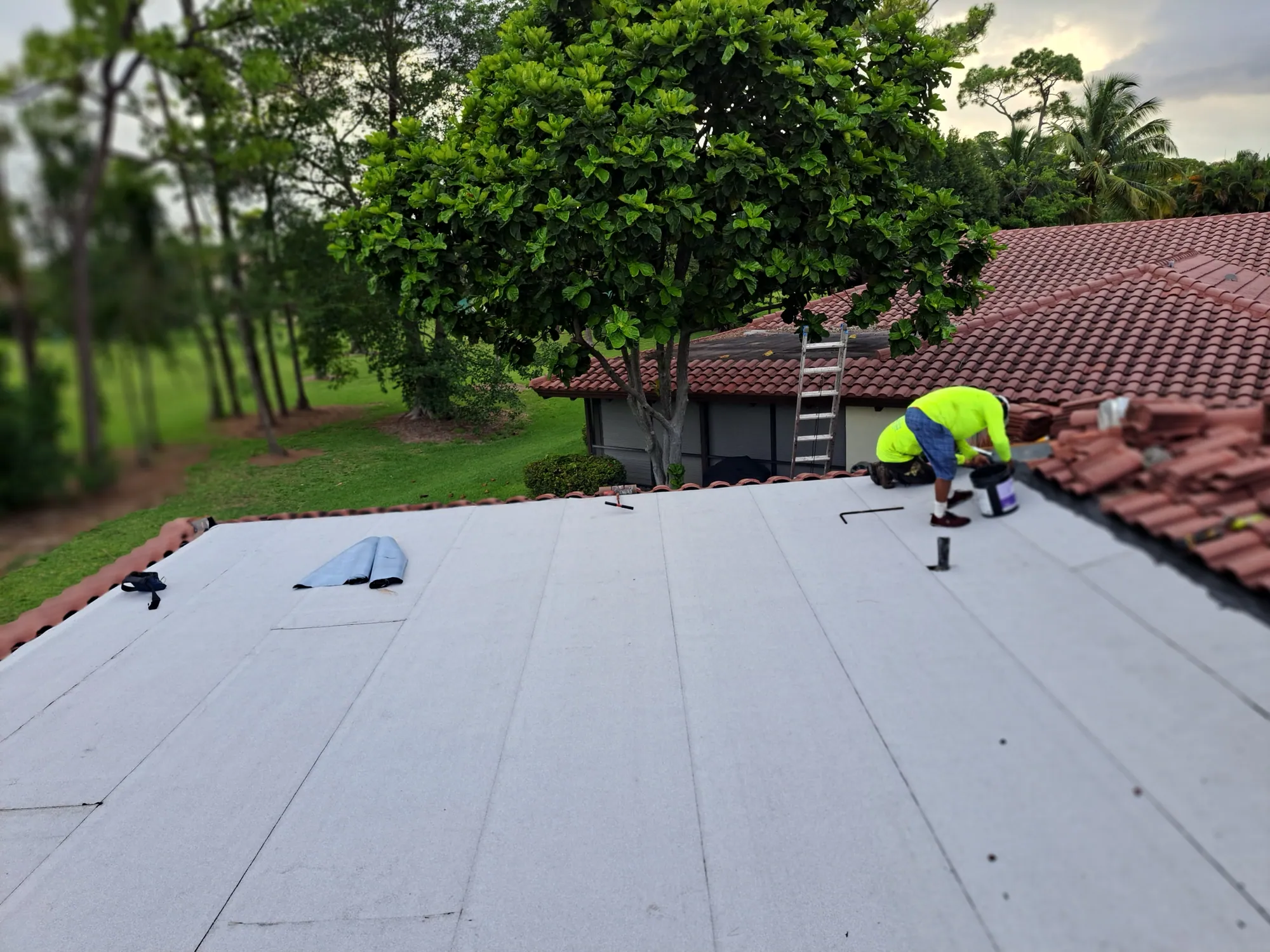Residential flat roof peel-and-stick membrane by DR Construction & Roofing in South Florida